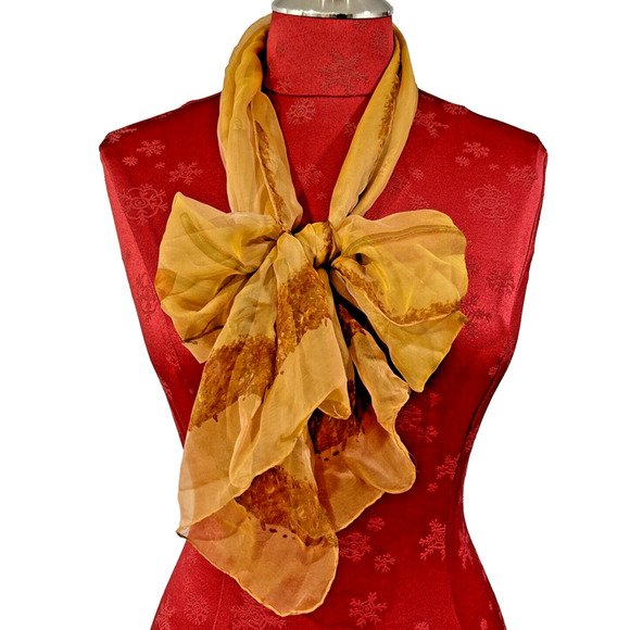 SALVATORE FERRAGAMO Sheer Scarf Silk Rectangle Burnt Orange Flowers Butterflies - Picture 1 of 11